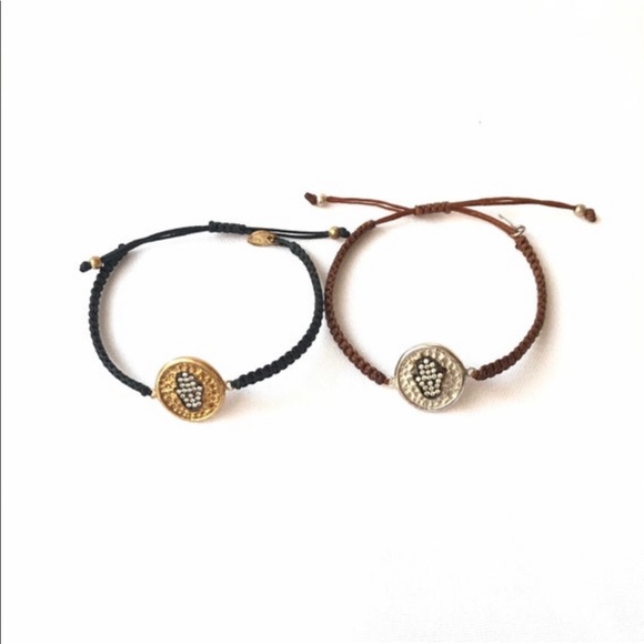 14k Gold coin hamsa bracelet black macrame sterling silver protection - Picture 2 of 4